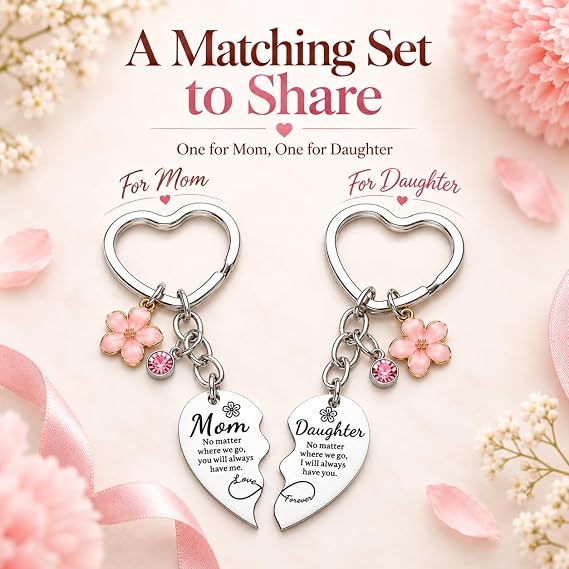 Mother Daughter Heart Matching Keyring Keychain Set Gifts