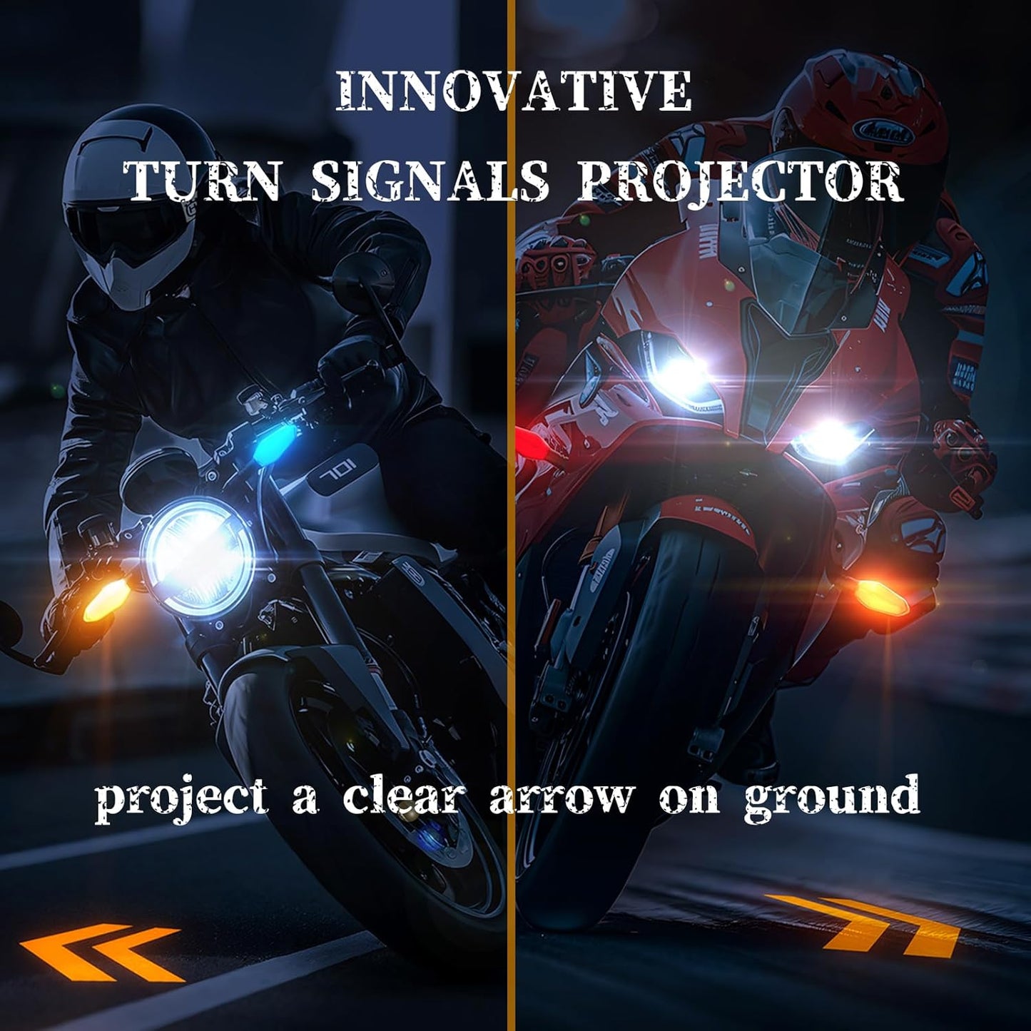 2PCS LED Motorcycle Turn Signals Projector Blinkers with Projection Arrow, Front Rear Turn Signal Lights for Motorcycles Indicators