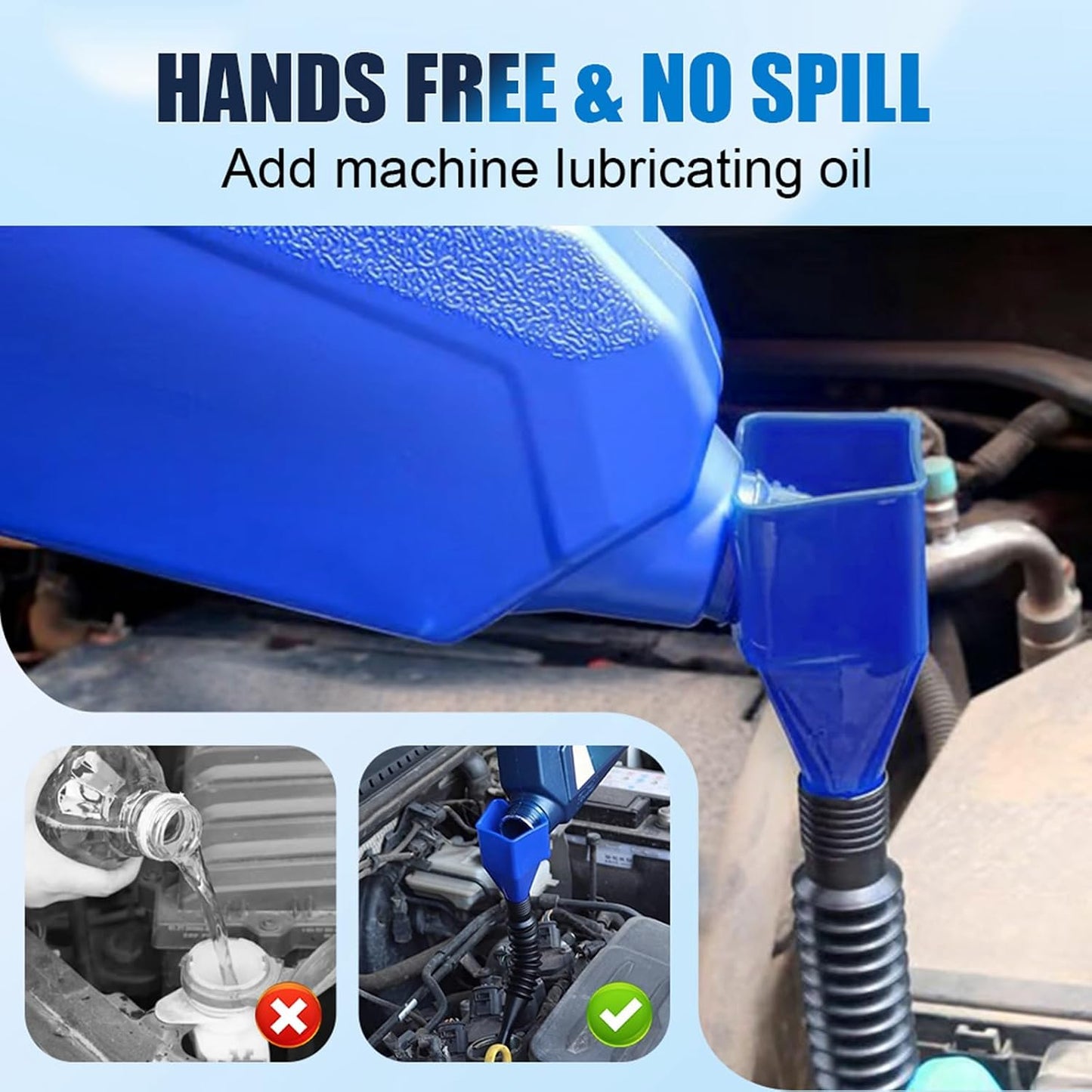 2pcs Funnel for Car,Retractable Funnel with Flexible Hose and Filter