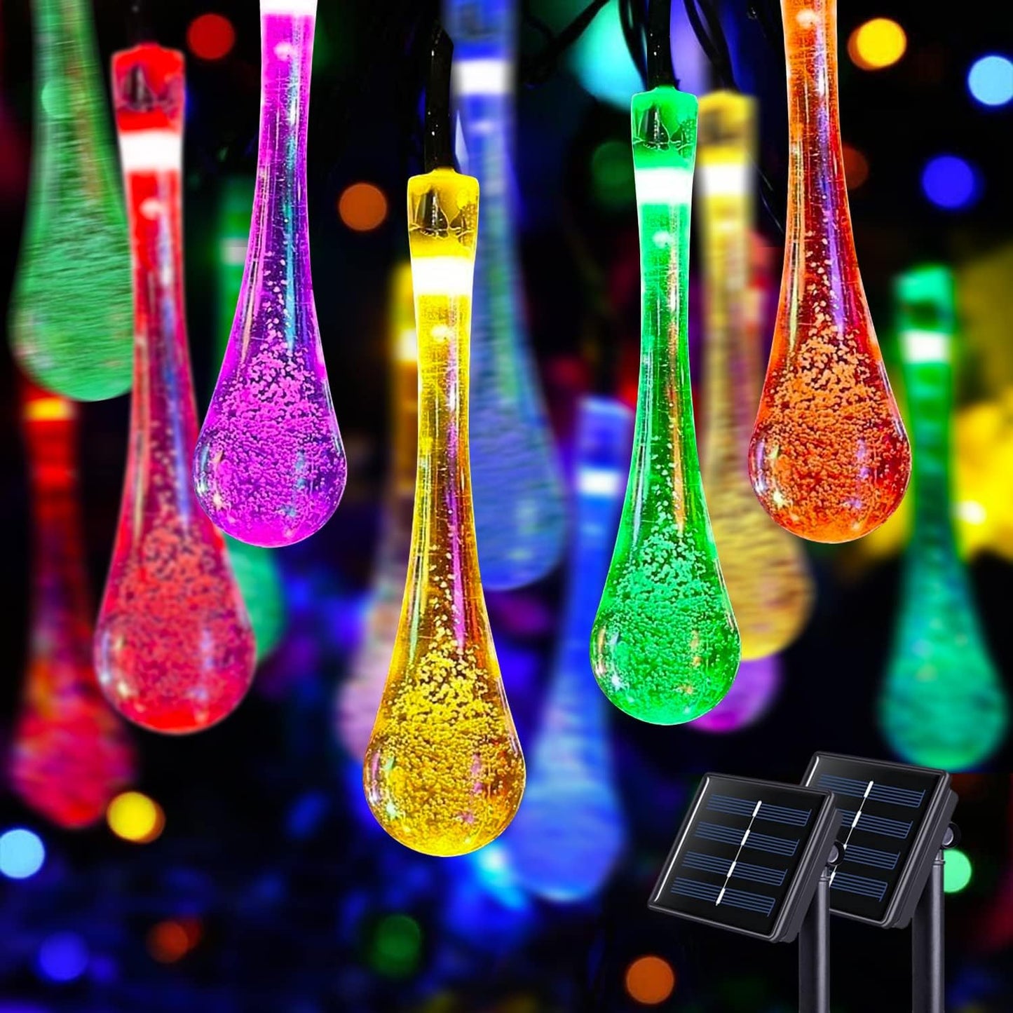Solar String Lights Outdoor, Total 20LED 16.4FT, Water Drop