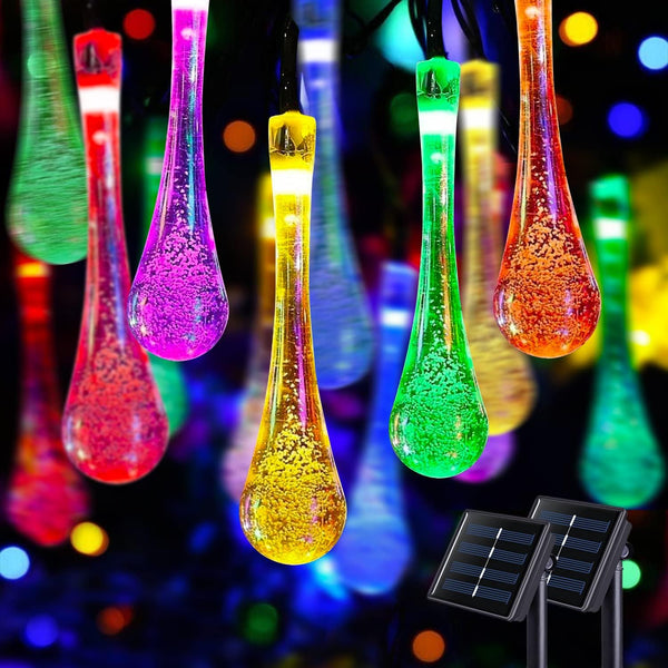 Solar String Lights Outdoor, Total 20LED 16.4FT, Water Drop