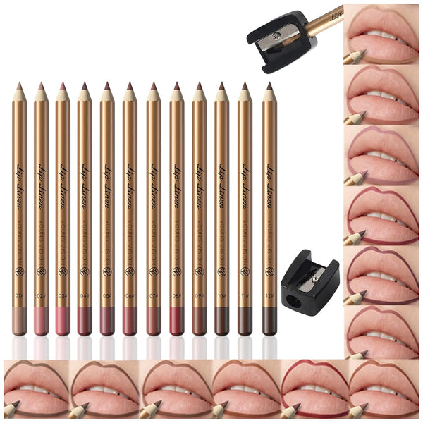12Pcs Creamy Lipstick Lip Liner Set, Pigmented Liner Pencils with Fine Tip