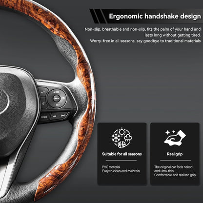 3pcs Universal Car Wood Grain Steering Wheel Cover for D-Shaped and Round Steering Wheel of 37-38cm (14.5-15 inches)