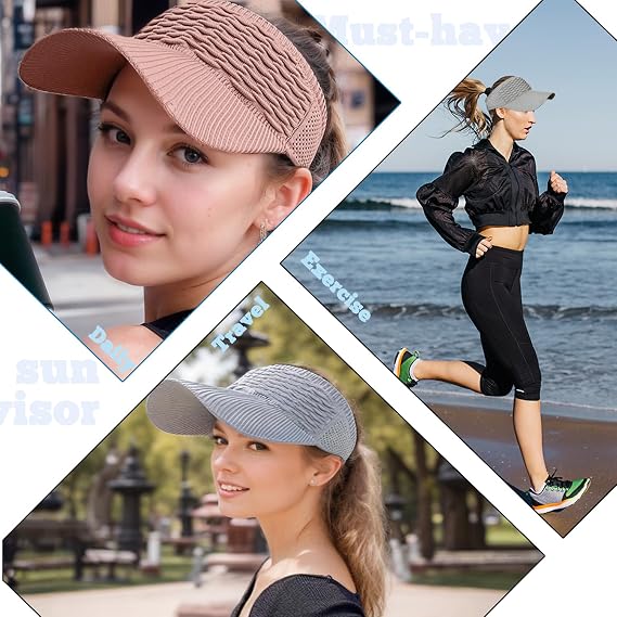 Sun Visor Hats, Wide Brim Sun Hats with UV Protection, Knitted Running Visors for Women