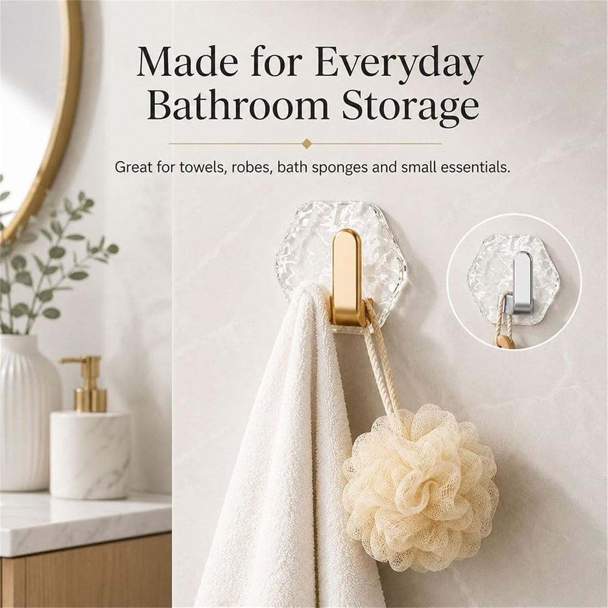 5PCS Self Adhesive Hooks, Water Ripple Hexagonal Heavy Duty Adhesive Wall Hooks for Hanging
