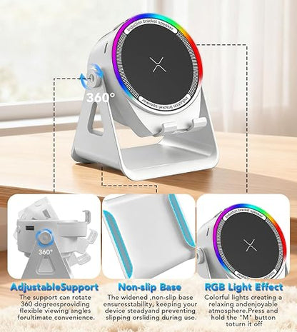 5-in-1 Bluetooth Speaker with Wireless Induction & Phone Holder, 5000mAh Battery, RGB Ambient Light