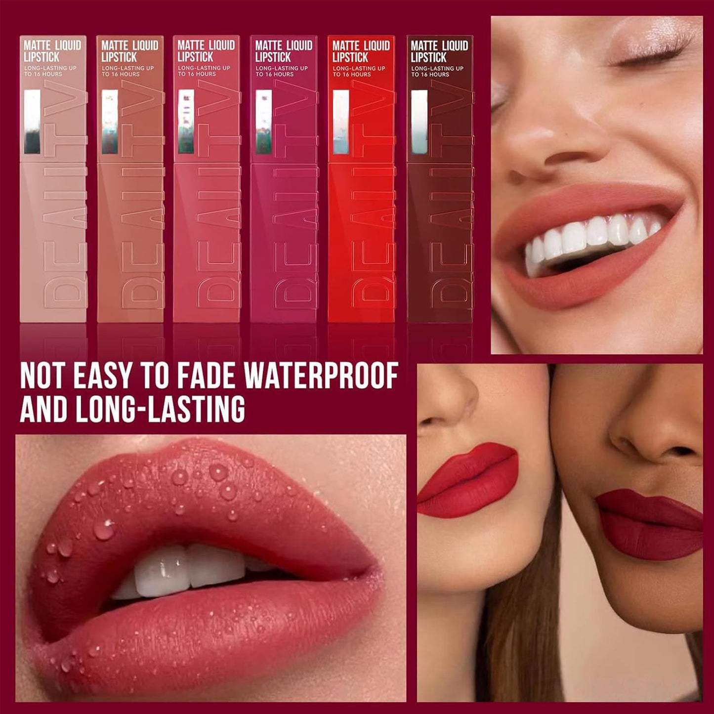 6Pcs/set Matte Lipstick, Long Lasting, Waterproof, Smudge Proof, Velvet Lip Tint