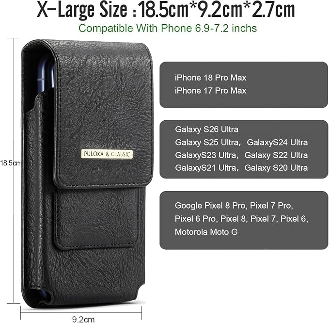 Men's Waist Phone Pouch with Card Slot, Magnetic Lock & Metal Belt Clip
