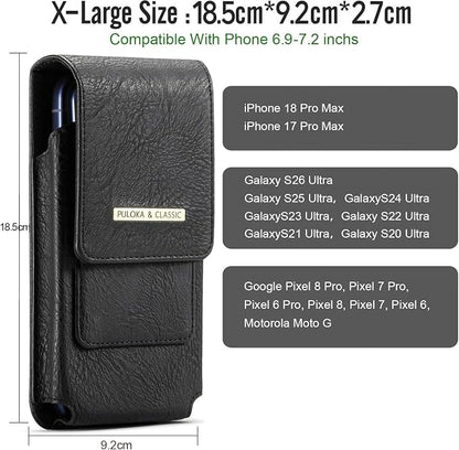 Men's Waist Phone Pouch with Card Slot, Magnetic Lock & Metal Belt Clip