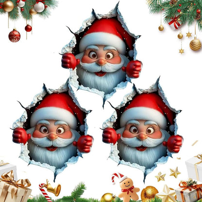 3Pcs 3D Funny Santa Claus Breakthrough Wall Decals, Removable Winter Holiday Window and Refrigerator Decorations