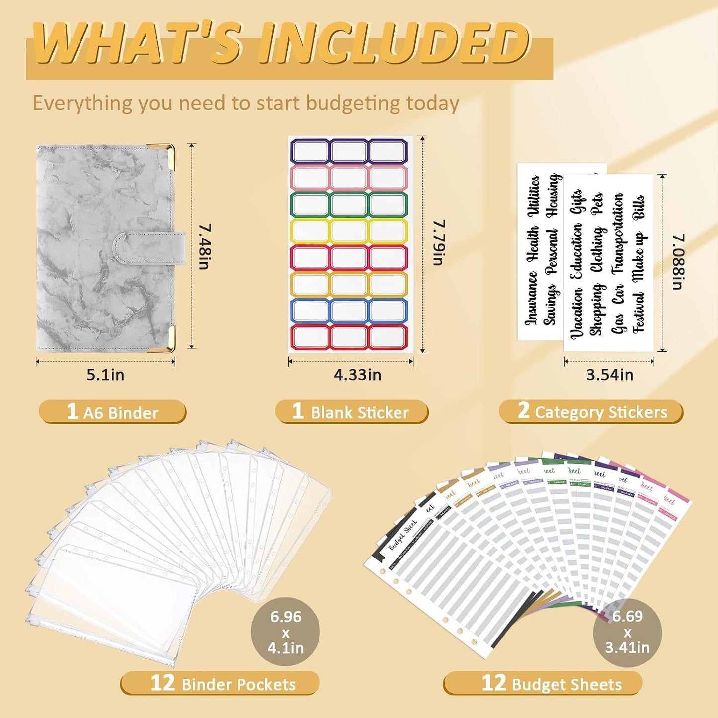 50Pcs Budget Binder with Cash Envelopes，Budget Binder, Cash Envelopes for Budgeting
