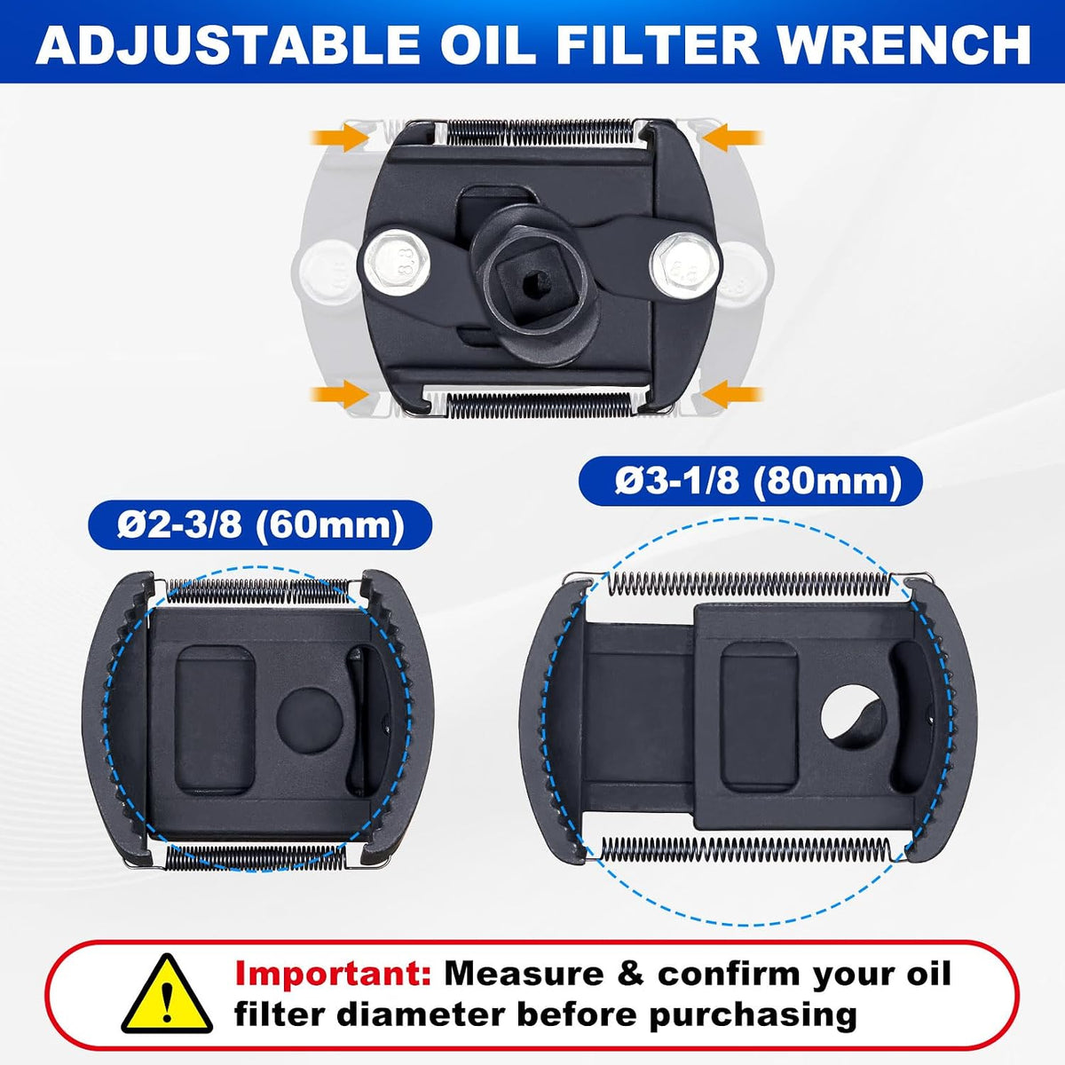 Auto Adjust 2-Jaw Oil Filter Removal Tool, 60-80mm 1/2" Drive Automotive Tool
