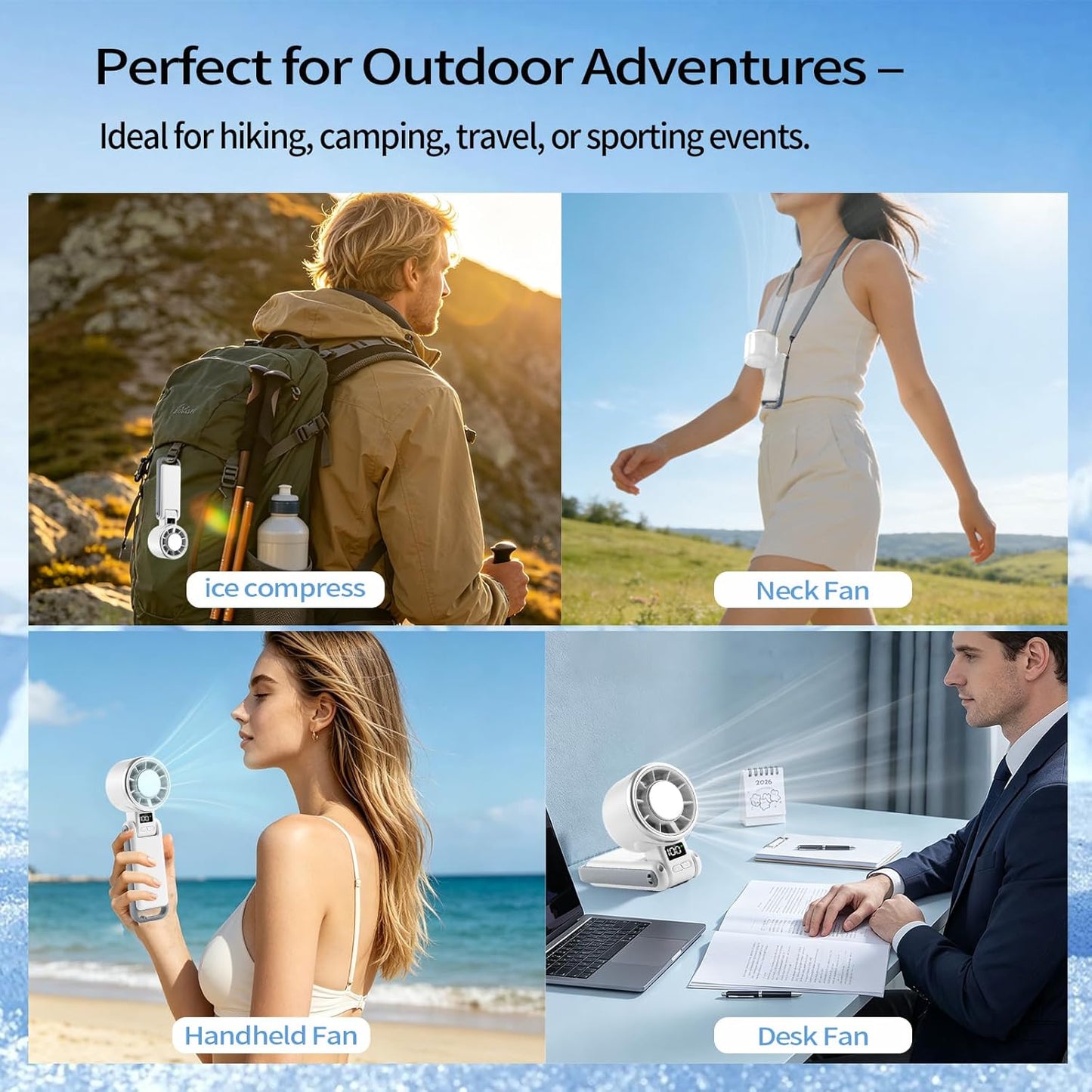 Portable Handheld Turbo Fan with Ice Cooling, 4000mAh Rechargeable