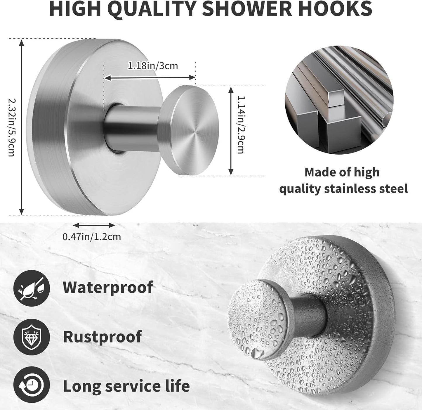 2PCS Stainless Steel Suction Cup Hooks No-Drill No-Damage Vacuum Suction Hooks