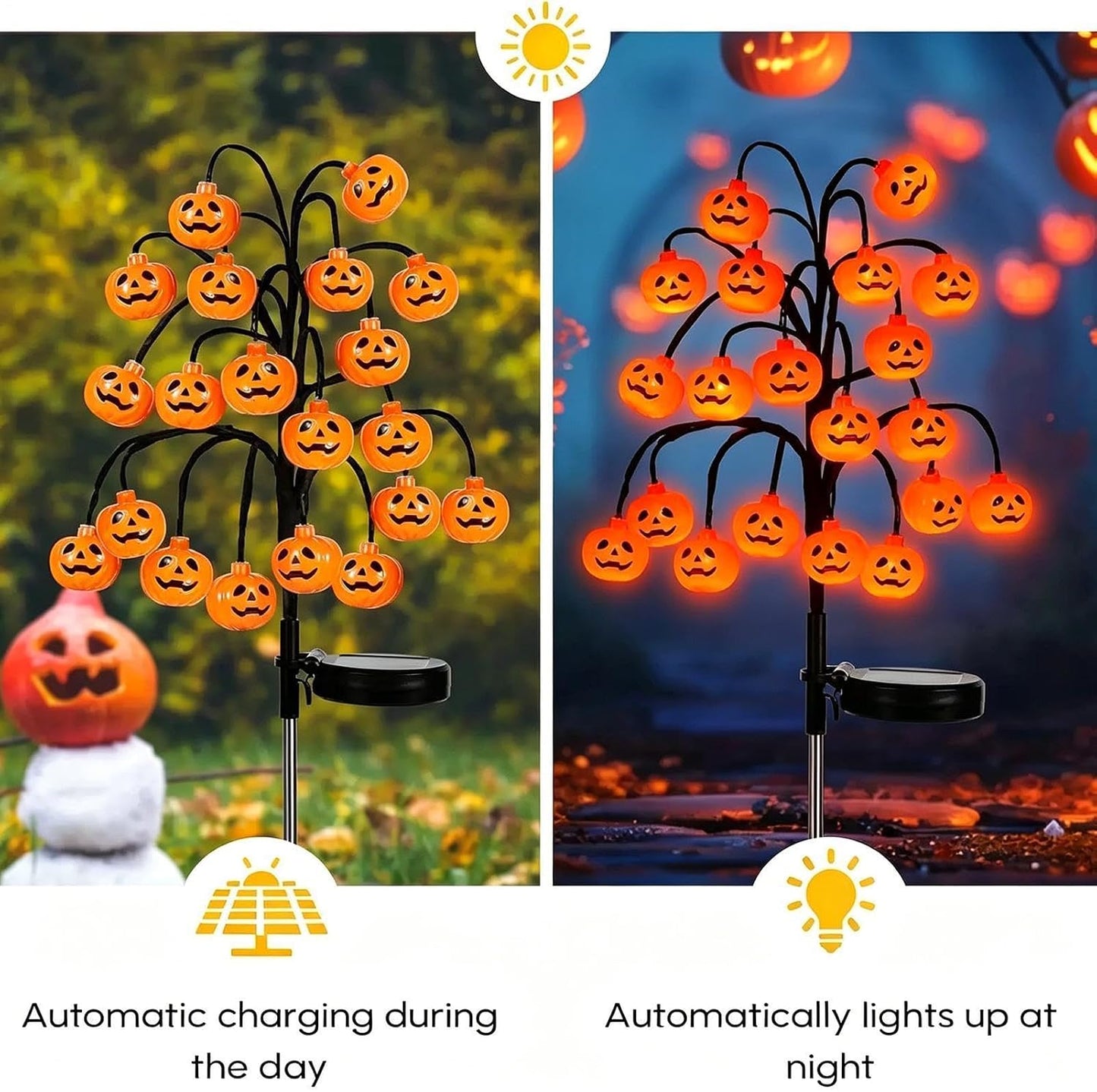 Halloween Solar Lights Pumpkin Waterproof Ground Stakes | Funny Outdoor Halloween Lights