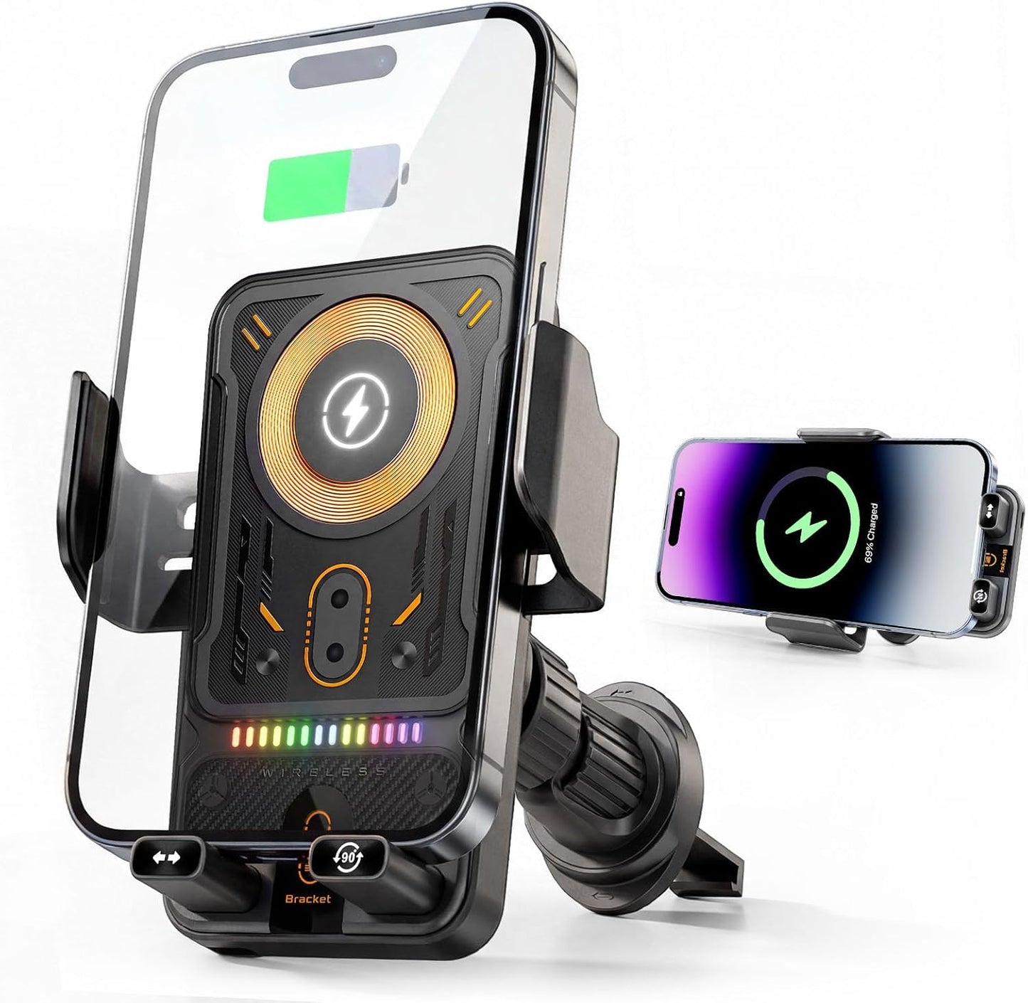 Phone Holders for Car, Cell Phone Mount 15W Wireless Car Charger with Induction Opening and Closing