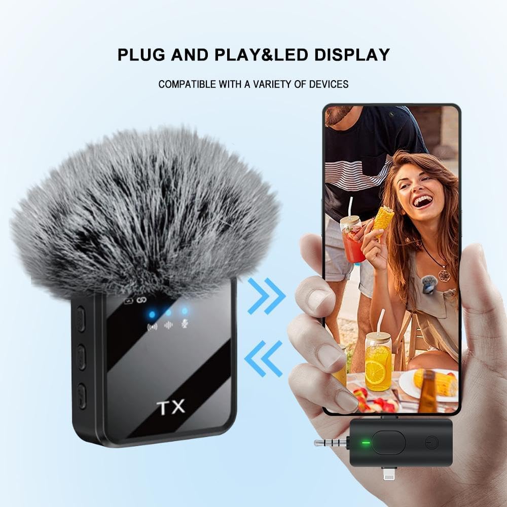 3 in 1 Wireless Lavalier Microphone for iPhone/Android/Camera,328ft Transmission, 18H Battery Life