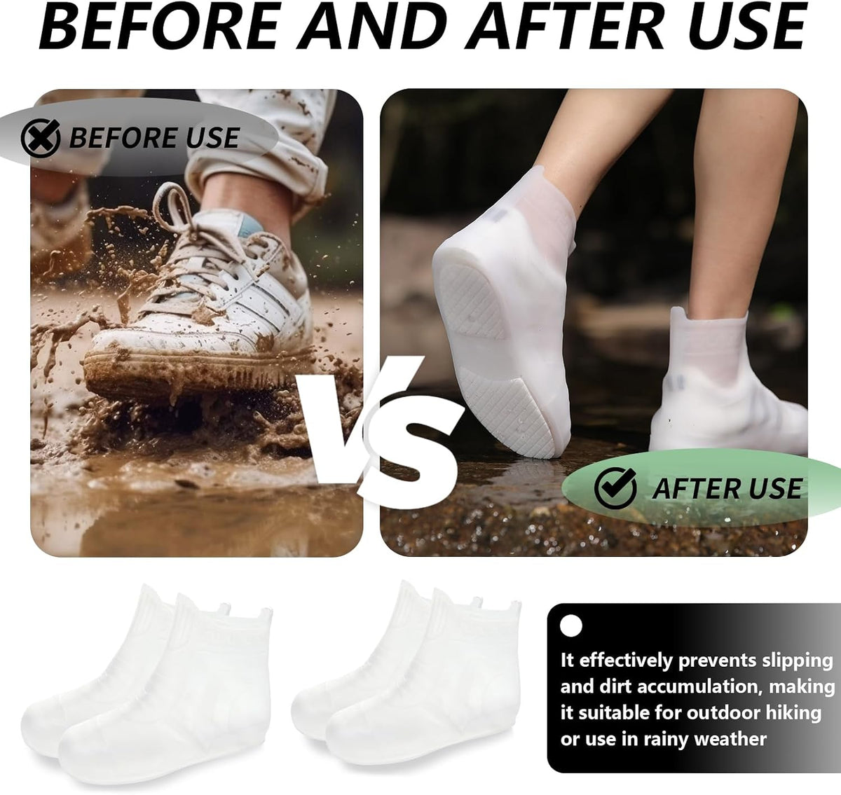 Outdoor Reusable Latex Rain Boot Covers, Waterproof, Durable
