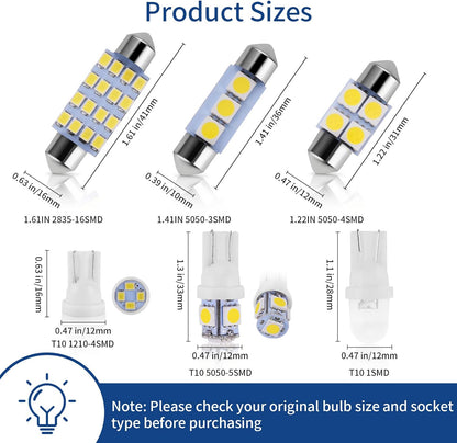 42 Pcs Interior Car Lights, Super Bright White Dome Map Tail Cab Lights Bulb Kit Set