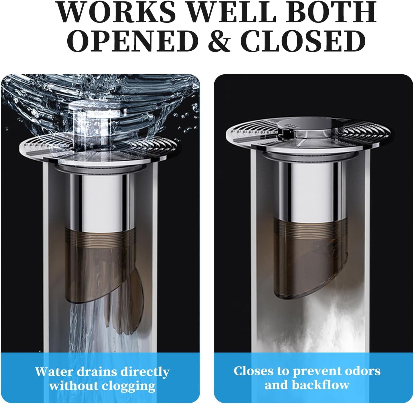 2Pcs Universal Fully Automatic Floating Floor Drain with Extended Anti-Odor Core