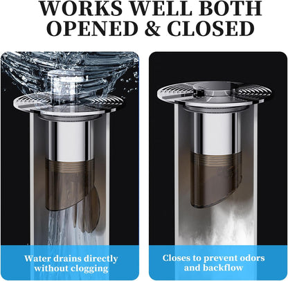 2Pcs Universal Fully Automatic Floating Floor Drain with Extended Anti-Odor Core