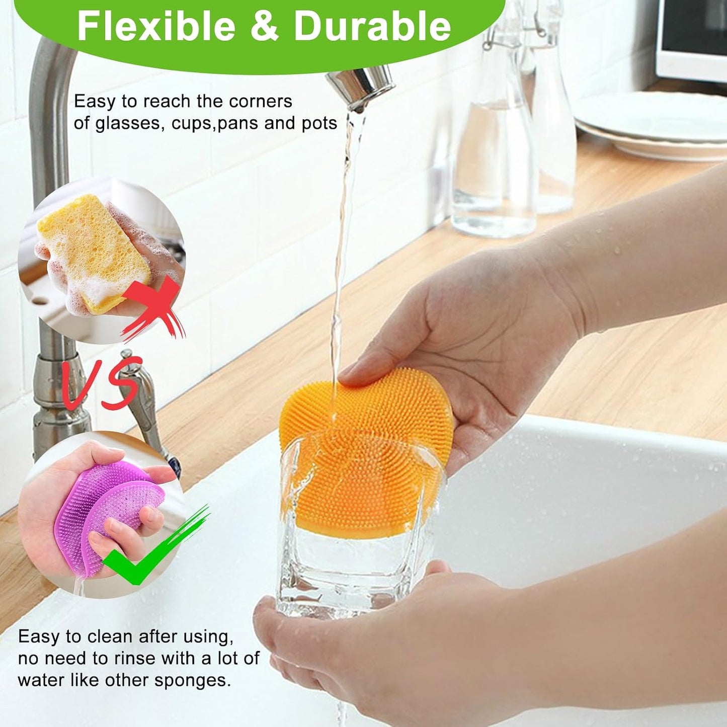 4 Pack Silicone Dish Scrubber Food Grade BPA Free Reusable