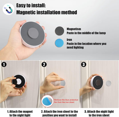 4Pcs Motion Sensor Light Indoor, Night Light(3000K ) | 8 LEDs, USB Rechargeable, 3 Light Modes, 400 mAh Battery