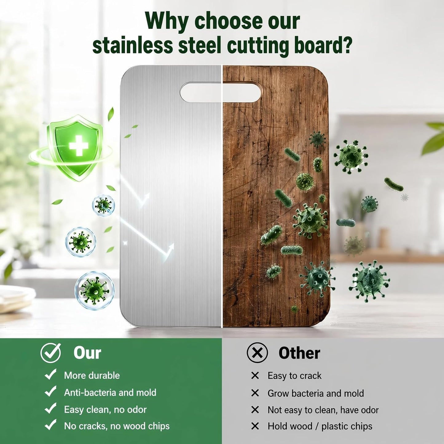 304 Stainless Steel Cutting Board for Kitchen, Non Toxic Cutting Boards 11.8x7.9inch