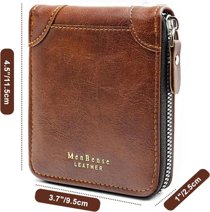Men's Bi-fold Zip Wallet | Features 9 card slots, 2 clear ID windows, and durable stitching