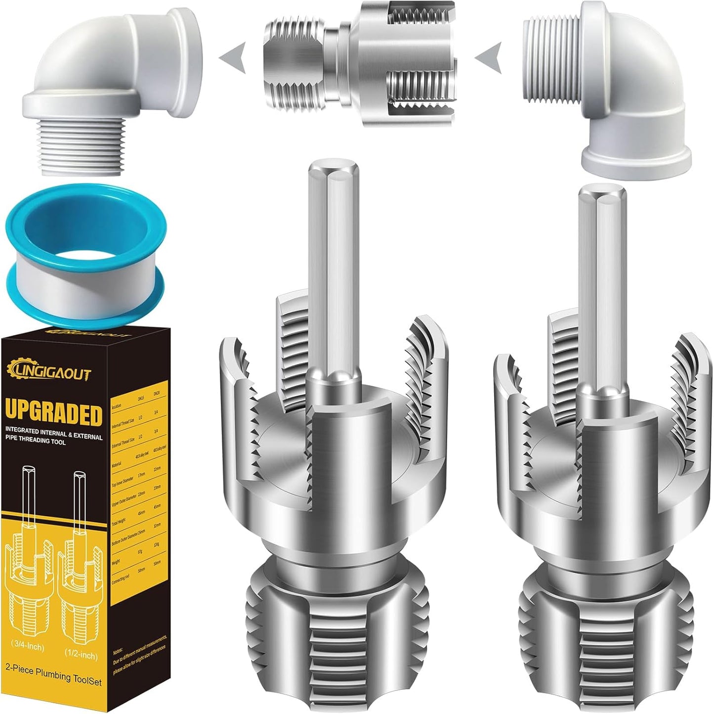 2PCS Internal & External Pipe Threading Tool 1/2'' & 3/4''