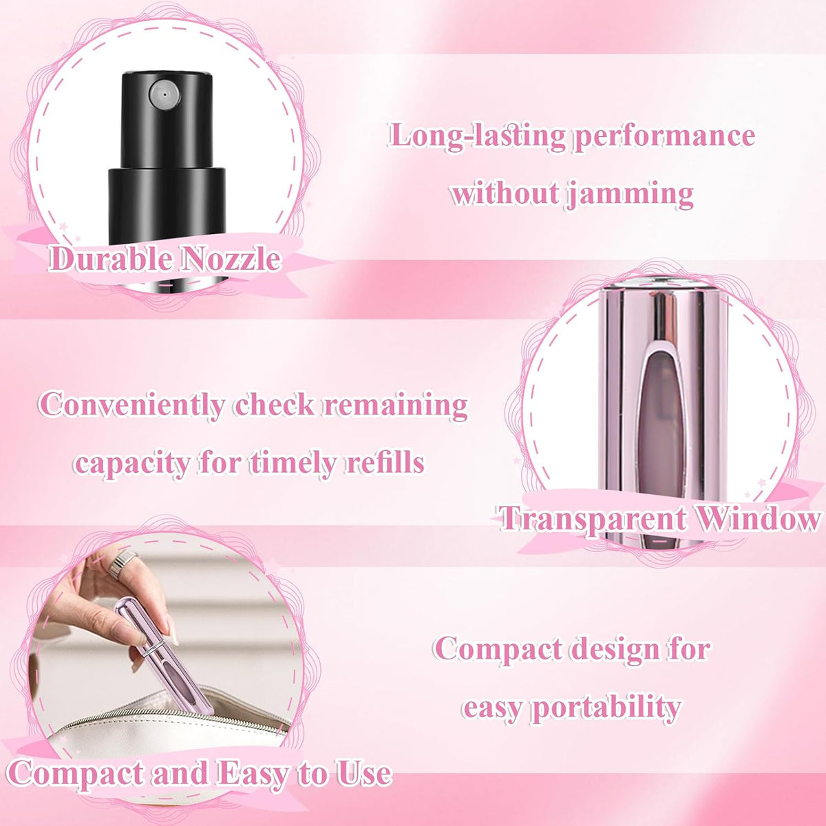4-Pack 5ml Sturdy Aluminum Refillable Perfume Atomizer Set