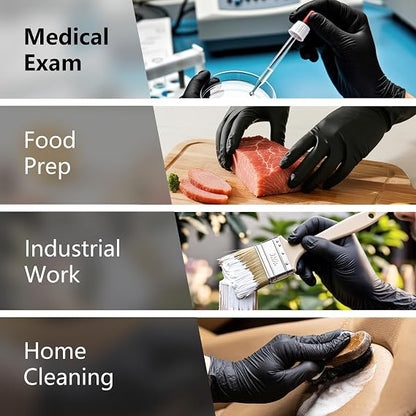 50Pcs Black Disposable Nitrile Gloves, 6Mil Food Safe Cooking Gloves Latex Free Rubber Gloves