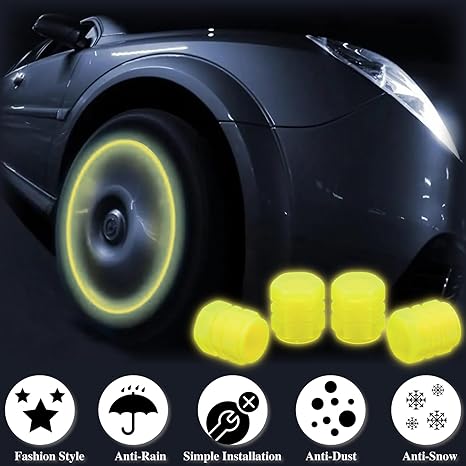 8PCS Fluorescent Tire Valve Stem Caps, Tire Valve Covers, Luminous Auto Wheel Air Valve Caps