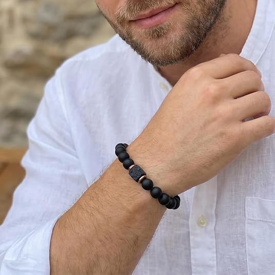 Agate Obsidian Hand Chain Bracelet, 8mm Root Chakra Stone Boost Confidence & Stability