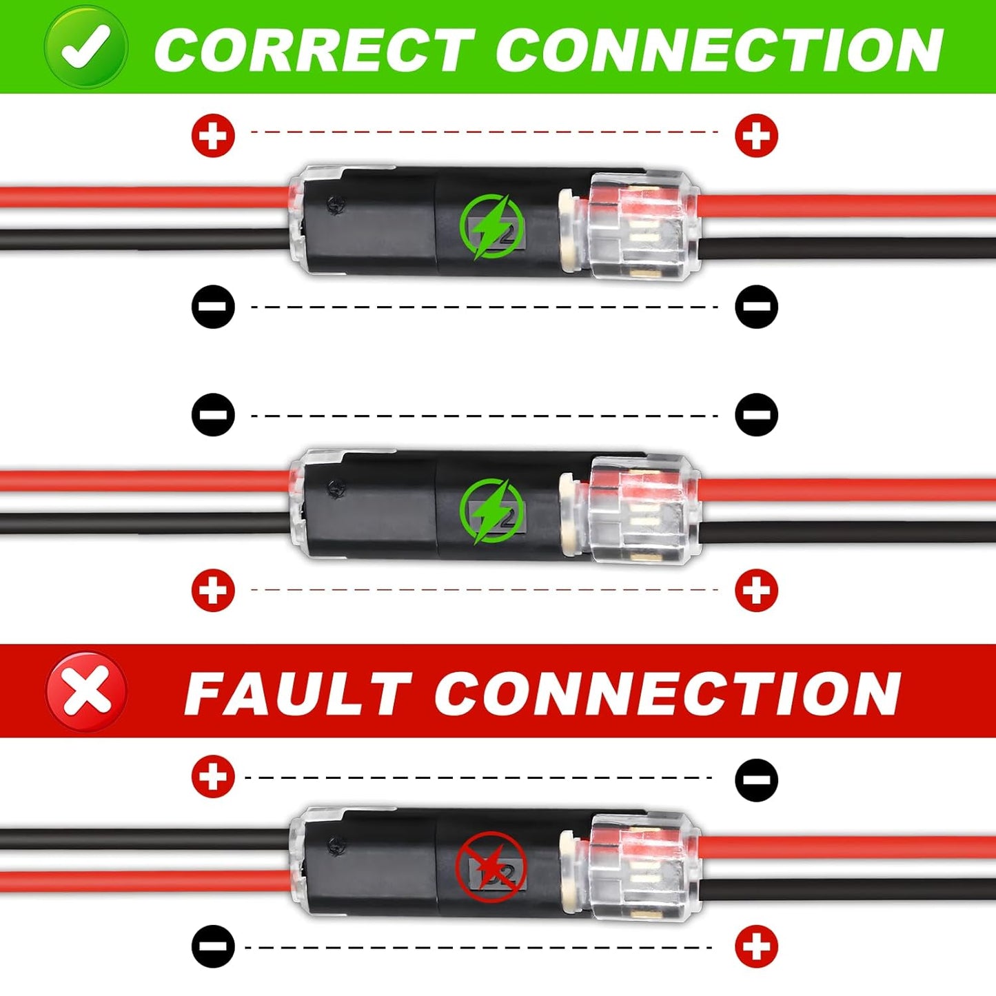 30PCS Double Wire Plug in Connector,Quick Disconnect Led Light Strip Connectors 2 Pin