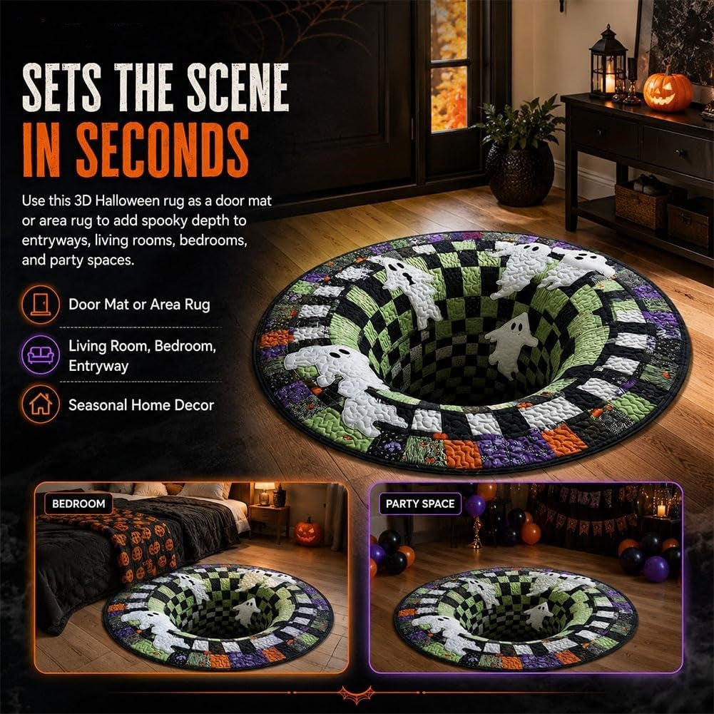 3D Halloween Rug, Novelty Ghost Skeleton 3D Optical Illusion Rugs