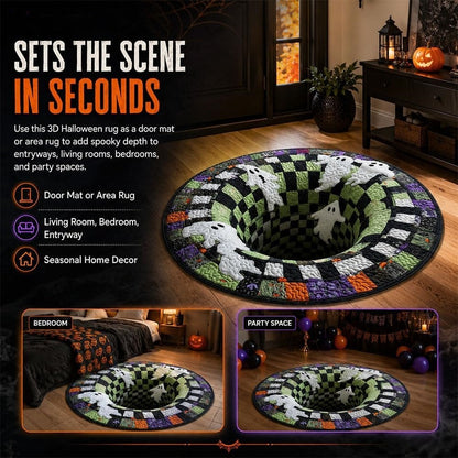 3D Halloween Rug, Novelty Ghost Skeleton 3D Optical Illusion Rugs