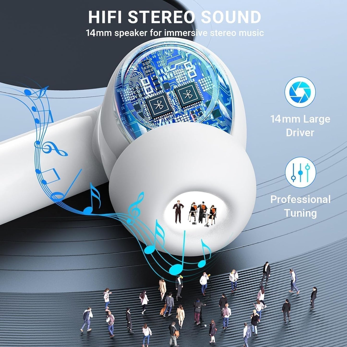 Wireless Earbuds Bluetooth 5.3 Headphones, HiFi Stereo Ear Buds with ENC Noise Canceling Charging Case