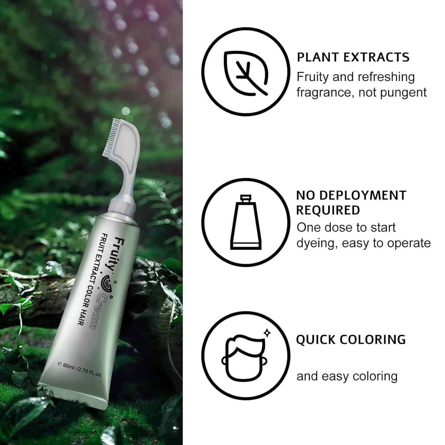 Hair Dye Cream Comb with Natural Plant Extract, Root Touch Up Hair Color, Ammonia Free