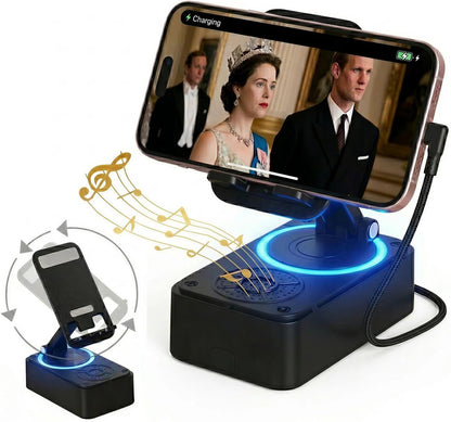 Cell Phone Stand with Wireless Bluetooth Speaker Equipped with Non-Slip Base and Convenient Charging Port