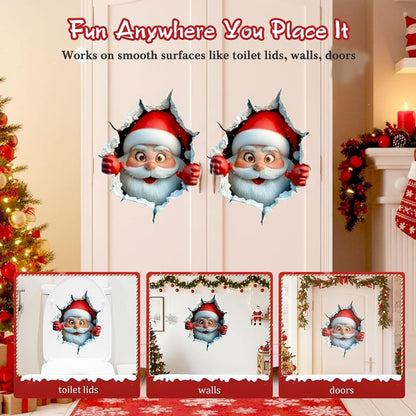 3Pcs 3D Funny Santa Claus Breakthrough Wall Decals, Removable Winter Holiday Window and Refrigerator Decorations