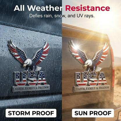 2PCS USA Faith, Family & Freedom Metal Emblem, 2026 New 3D American Eagle Flag Pattern
