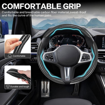 3Pcs Car Non-Slip Steering Wheel Protector, Universal 15 Inch, Carbon Fiber Design