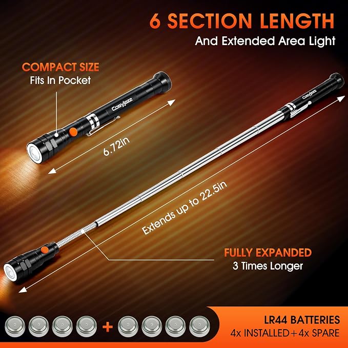 Portable Telescopic Flexible Extensible Led Flashlights Torch Magnetic Head Pick Up Tool