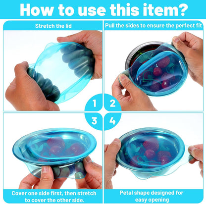 6PCS Silicone Stretch Lids for Food Storage, Reusable Elastic Silicone Lids