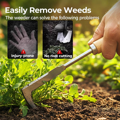 Crack Weeder, Stainless Steel L-Shaped Crevice Weeder Tool with Wood Handle