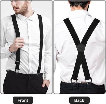 X Black Suspenders, Suspenders for Men, Adjustable Heavy Duty Suspender with 4 Snap Loop