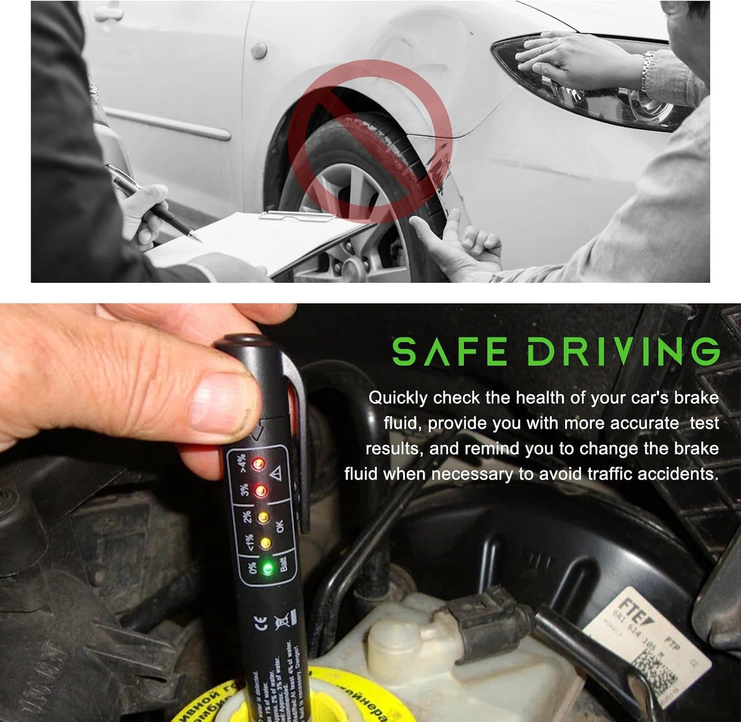 Brake Fluid Liquid Tester Pen, Vehicle High-Precision Hydraulic Liquid Oil Moisture Analyzer with 5 LED Indicators