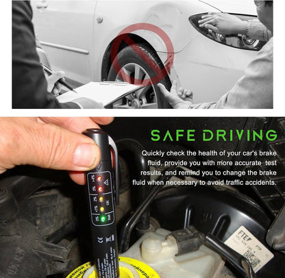 Brake Fluid Liquid Tester Pen, Vehicle High-Precision Hydraulic Liquid Oil Moisture Analyzer with 5 LED Indicators