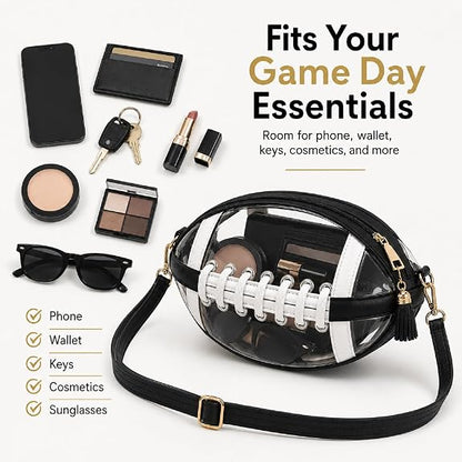 Personalized Crossbody Clear Stadium Bag | Adjustable Strap, Football Lace Accent